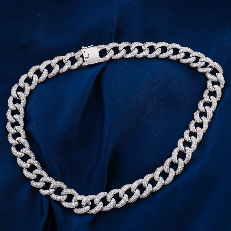 Fully Iced Out Moissanite Hip Hop Style 18MM Miami Cuban Link Chain Necklace In 925 Sterling Silver
