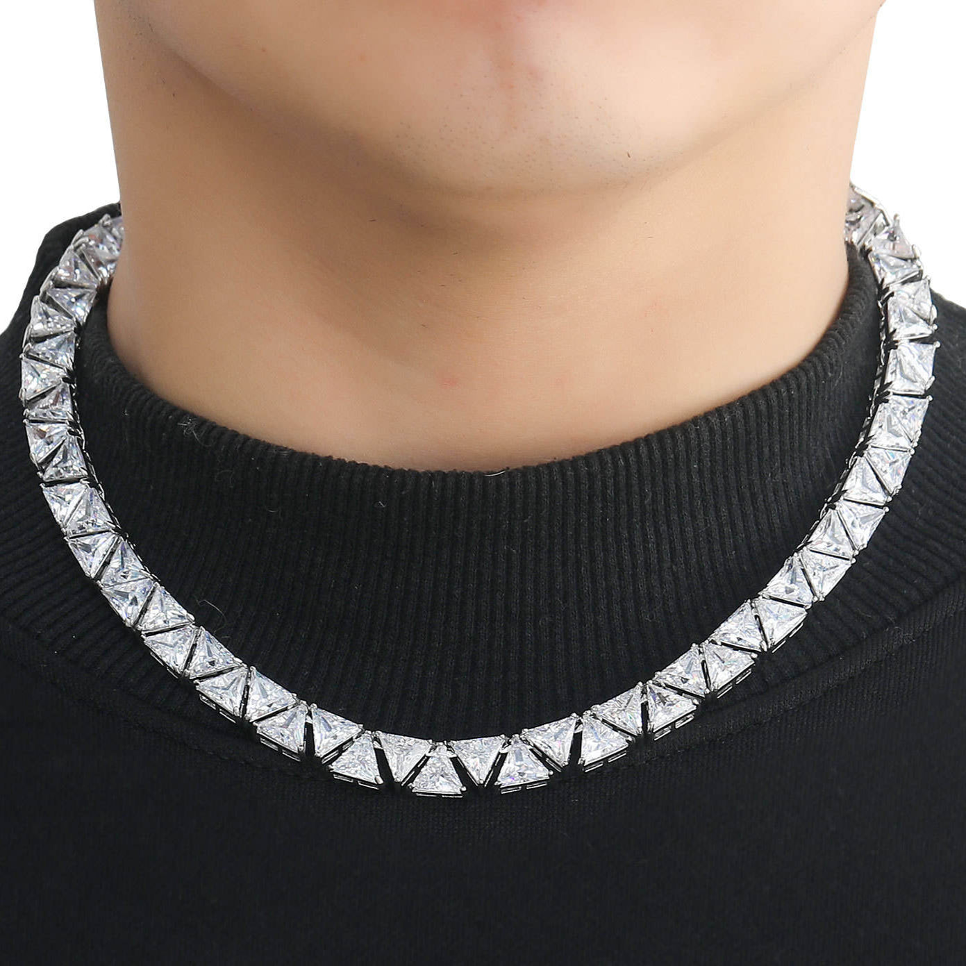 VVS Moissanite Triangle Cut Tennis Chain Necklace, Full Iced Out Choker HipHop Jewelry