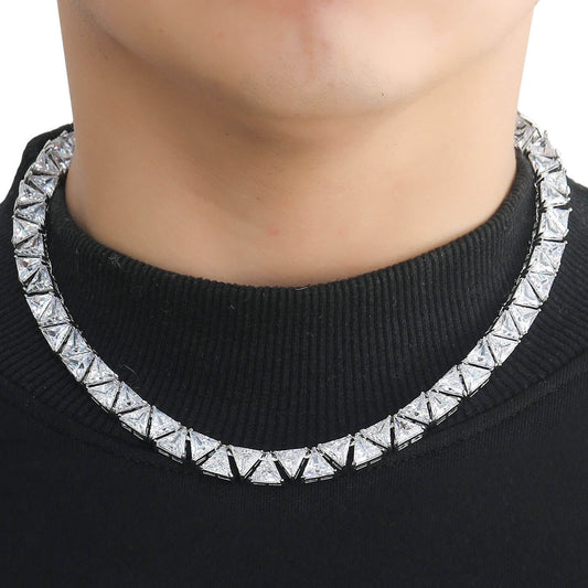 VVS Moissanite Triangle Cut Tennis Iced Out Chains Necklace, Choker Moissanite Hip Hop Jewelry, Rapper Chains