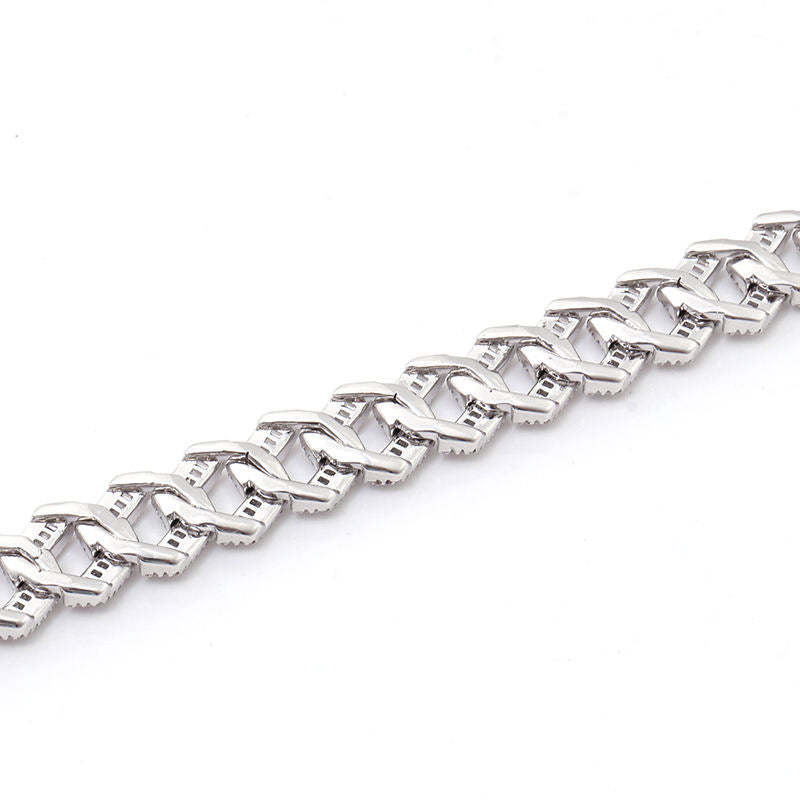 Fully Iced Out Hip Hop Baguette Moissanite Diamond 15MM Miami Cuban Link Chain For Men