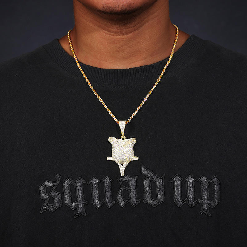 Bust Down Moissanite Hip Hop Rose Flower Pendant In 925 Sterling Silver for Men - Women