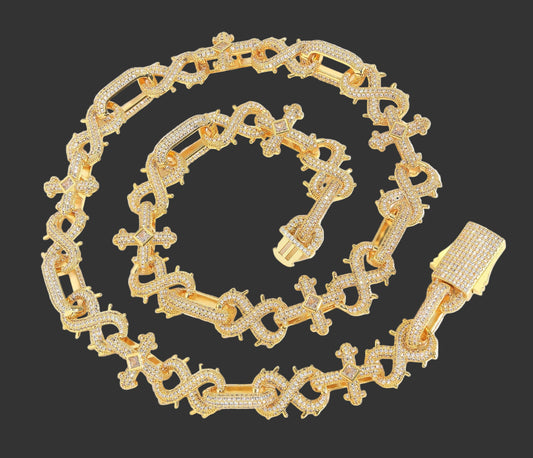 Moissanite Hip Hop Thorn & Cross Cuban Link Chains Necklace Iced Out Cuban Chains For Men's