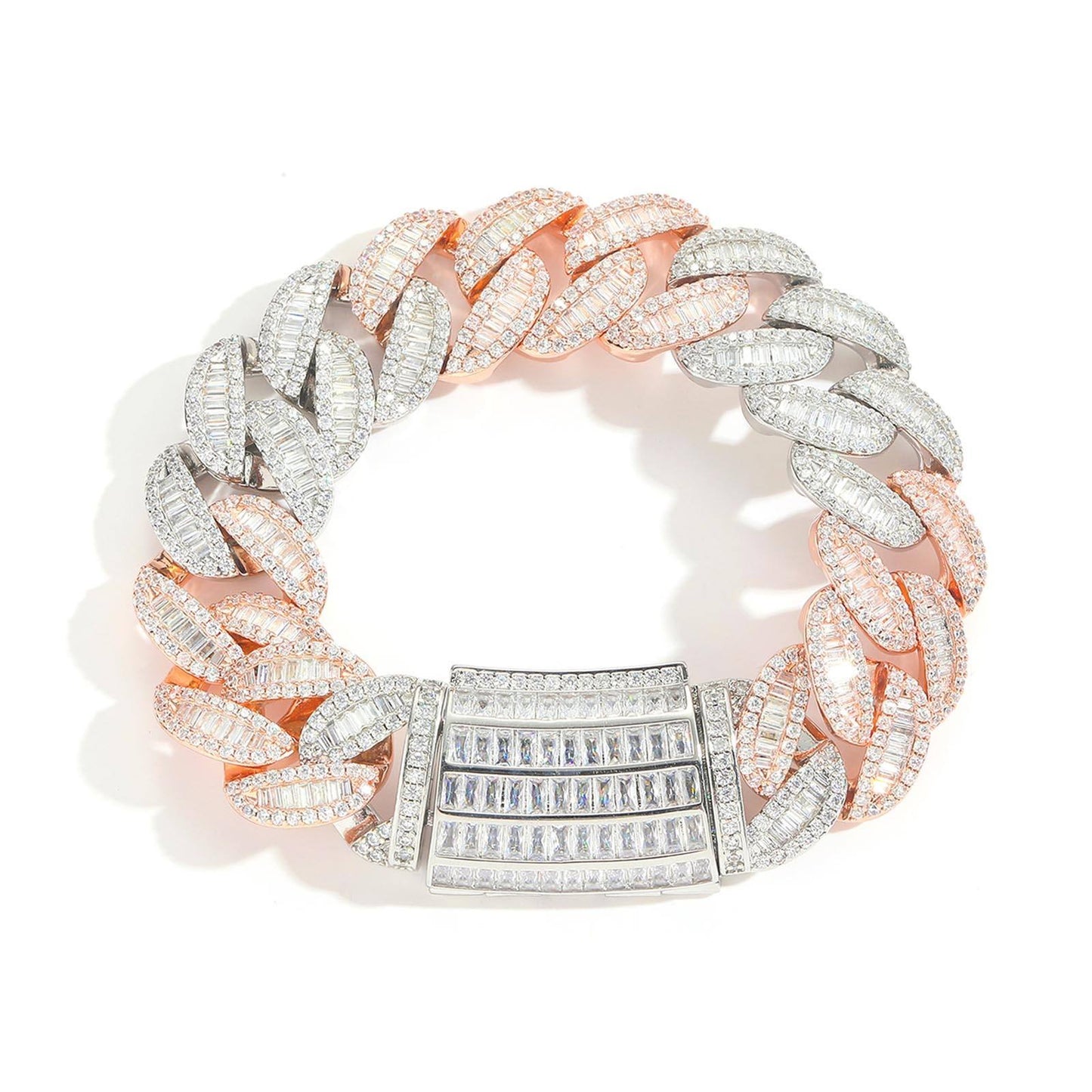 Moissanite Cuban Link Baguette Bracelet, 15MM Hip Hop Bracelet For Men