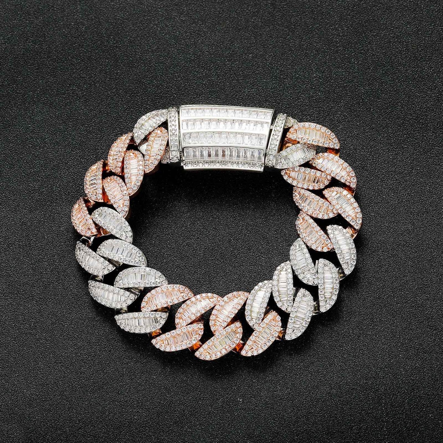 Moissanite Cuban Link Baguette Bracelet, 15MM Hip Hop Bracelet For Men
