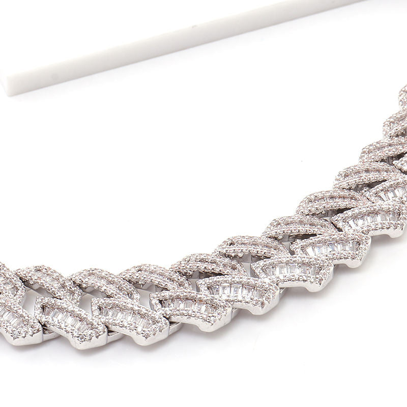Fully Iced Out Hip Hop Baguette Moissanite Diamond 15MM Miami Cuban Link Chain For Men