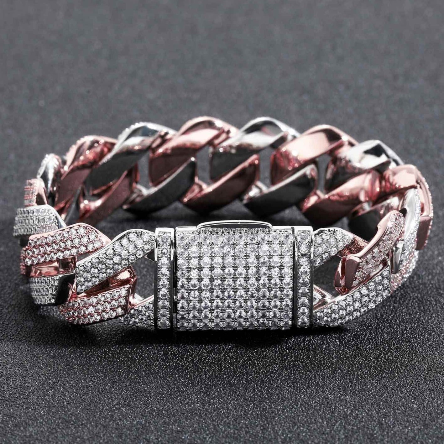 VVS Moissanite Hip Hop Miami Cuban Link Bracelet For Men, 2 Tone 25 Sterling Silver Bracelet