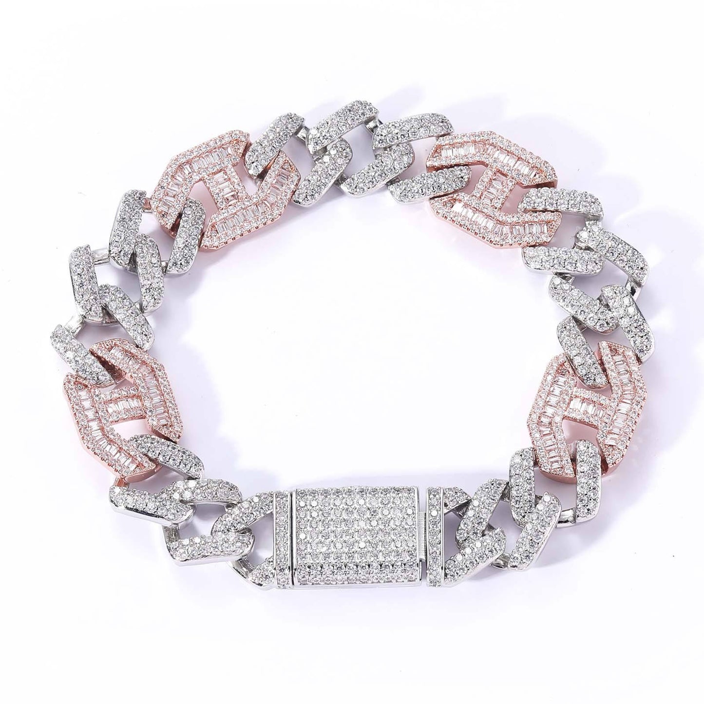 Diamond Tester Passing Moissanite Baguette And Round Hip Hop Miami Cuban Link Bracelet For Men