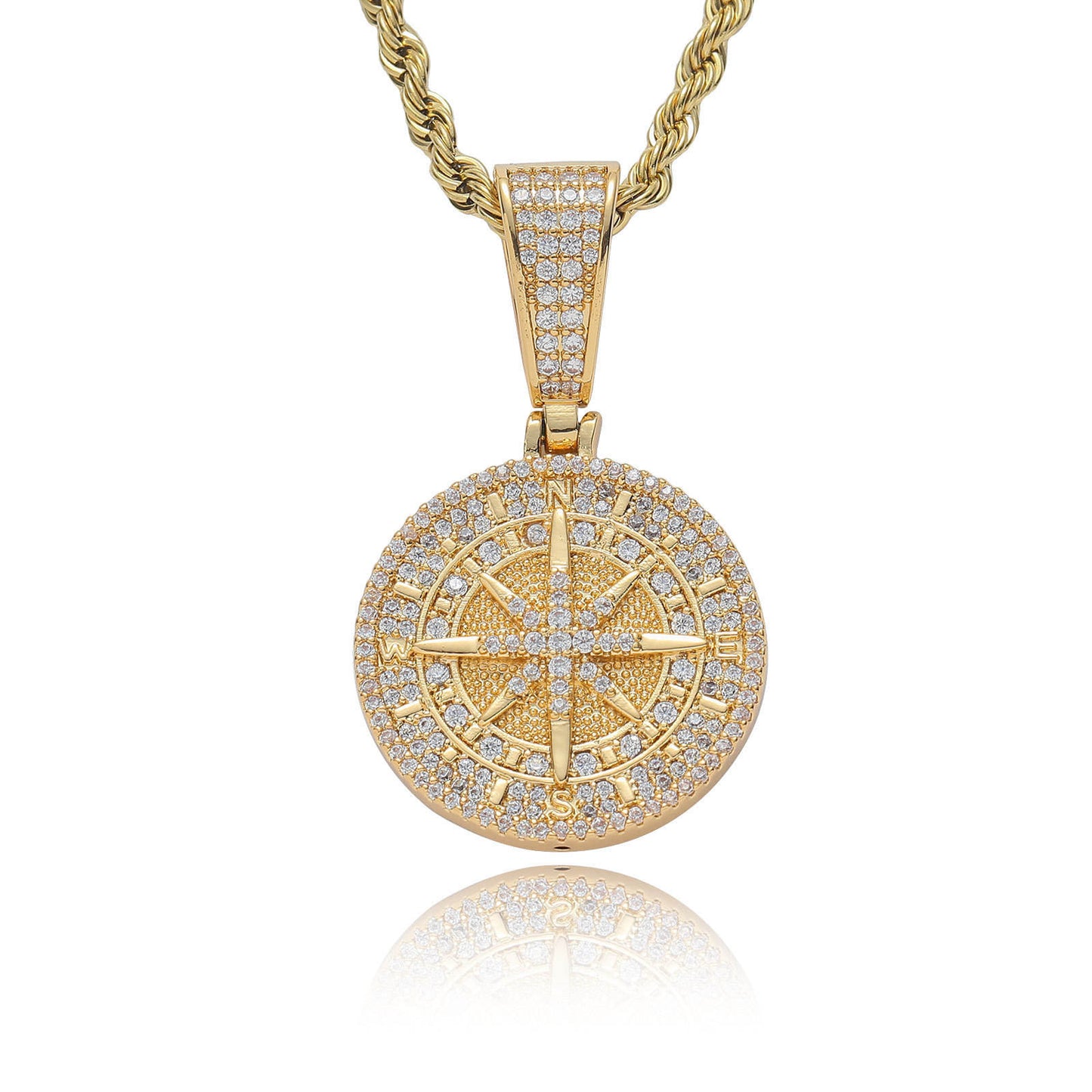 Hip Hop Moissanite Compass Pendant Necklace In 925 Sterling Silver