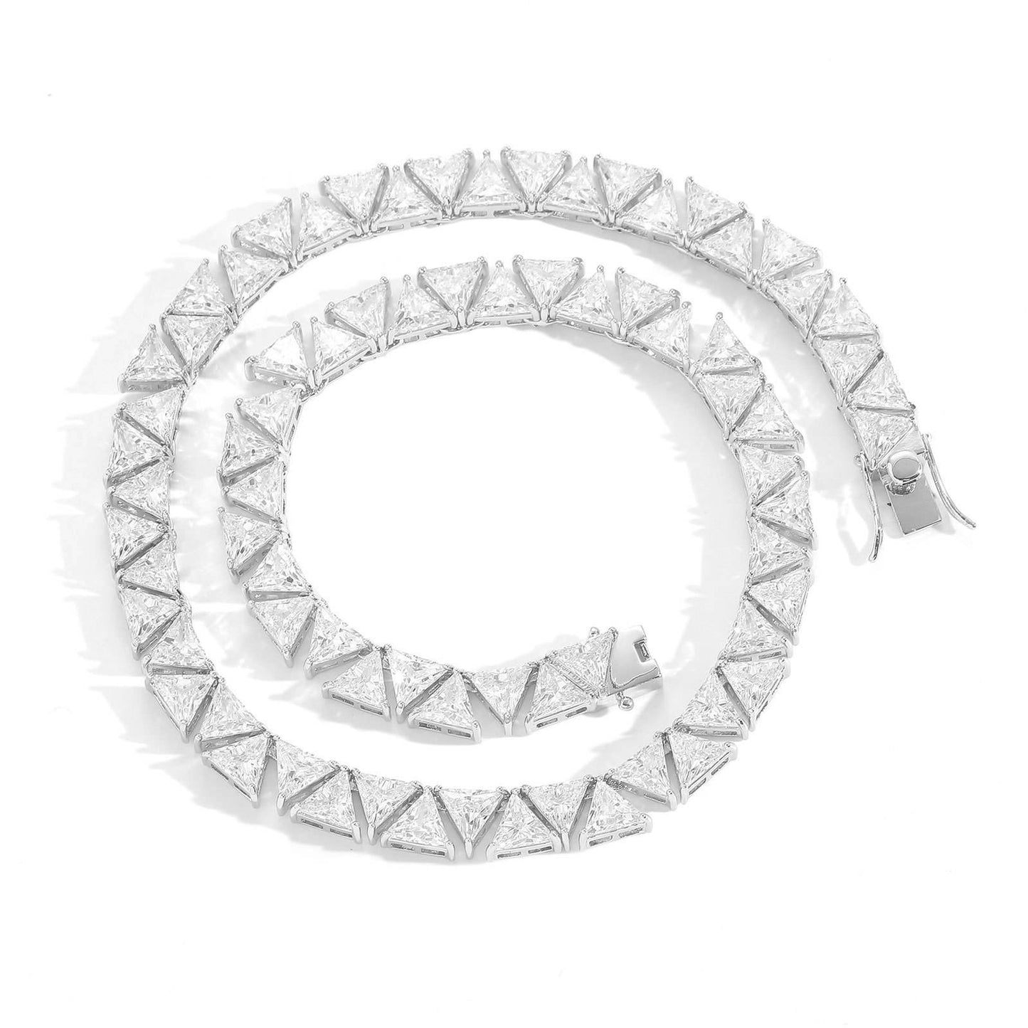 VVS Moissanite Triangle Cut Tennis Chain Necklace, Full Iced Out Choker HipHop Jewelry