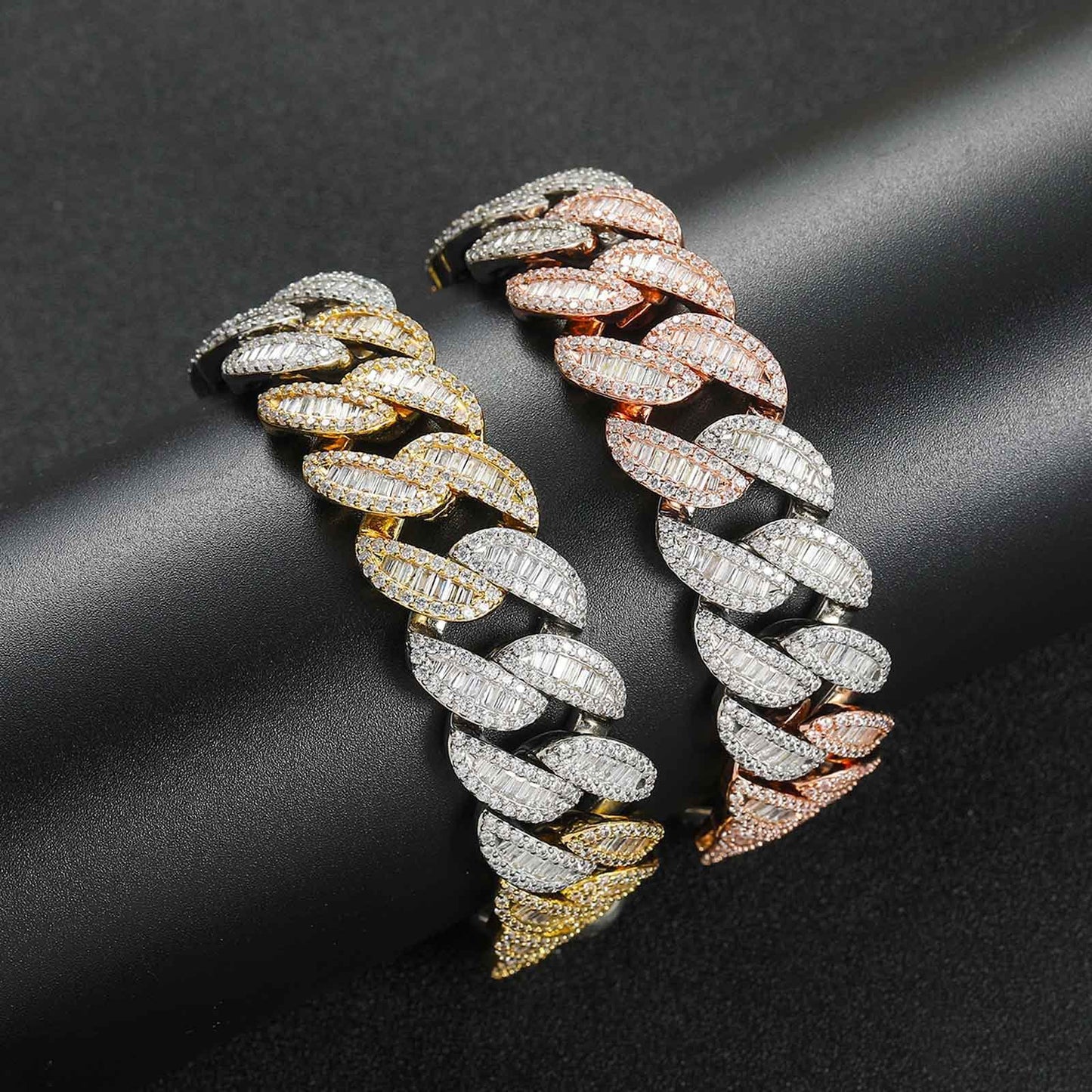 Moissanite Cuban Link Baguette Bracelet, 15MM Hip Hop Bracelet For Men