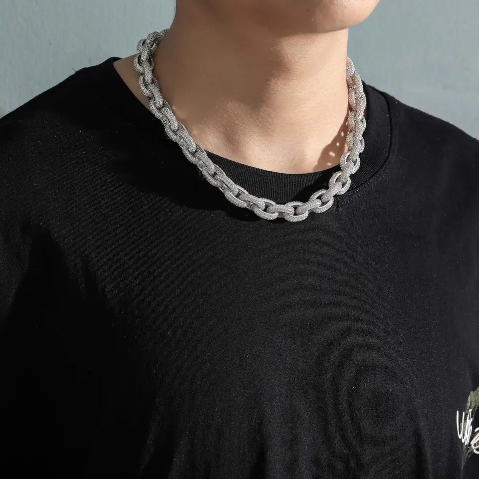 Tested Moissanite Hip Hop Cuban Link Chain Jewelry, 14MM Fully Iced Out Chains Necklace For Men Rapper Chains