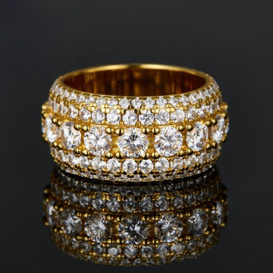 Round Moissanite 5 Rows Iced Out Wedding Band Rings, Hip Hop Moissanite Fashion Jewelry Rings For Men