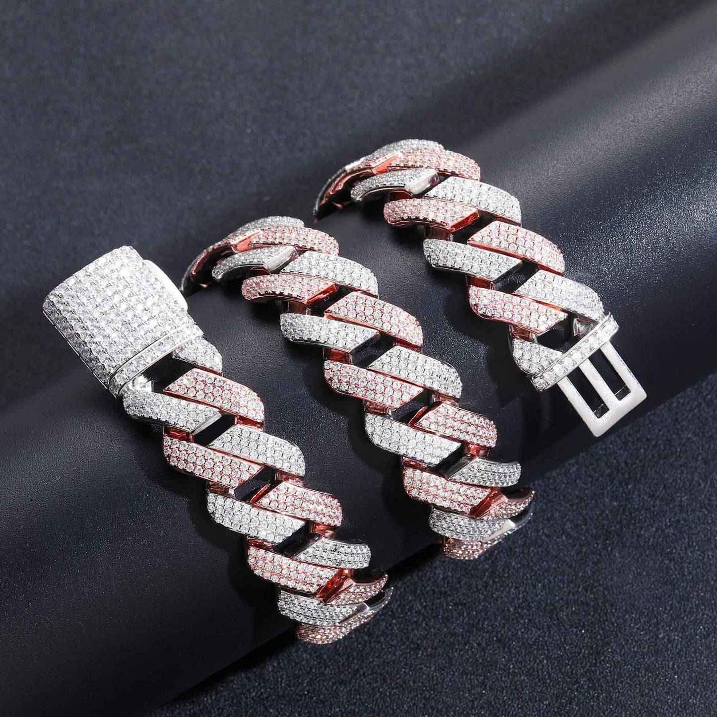 VVS Moissanite Hip Hop Miami Cuban Link Bracelet For Men, 2 Tone 25 Sterling Silver Bracelet