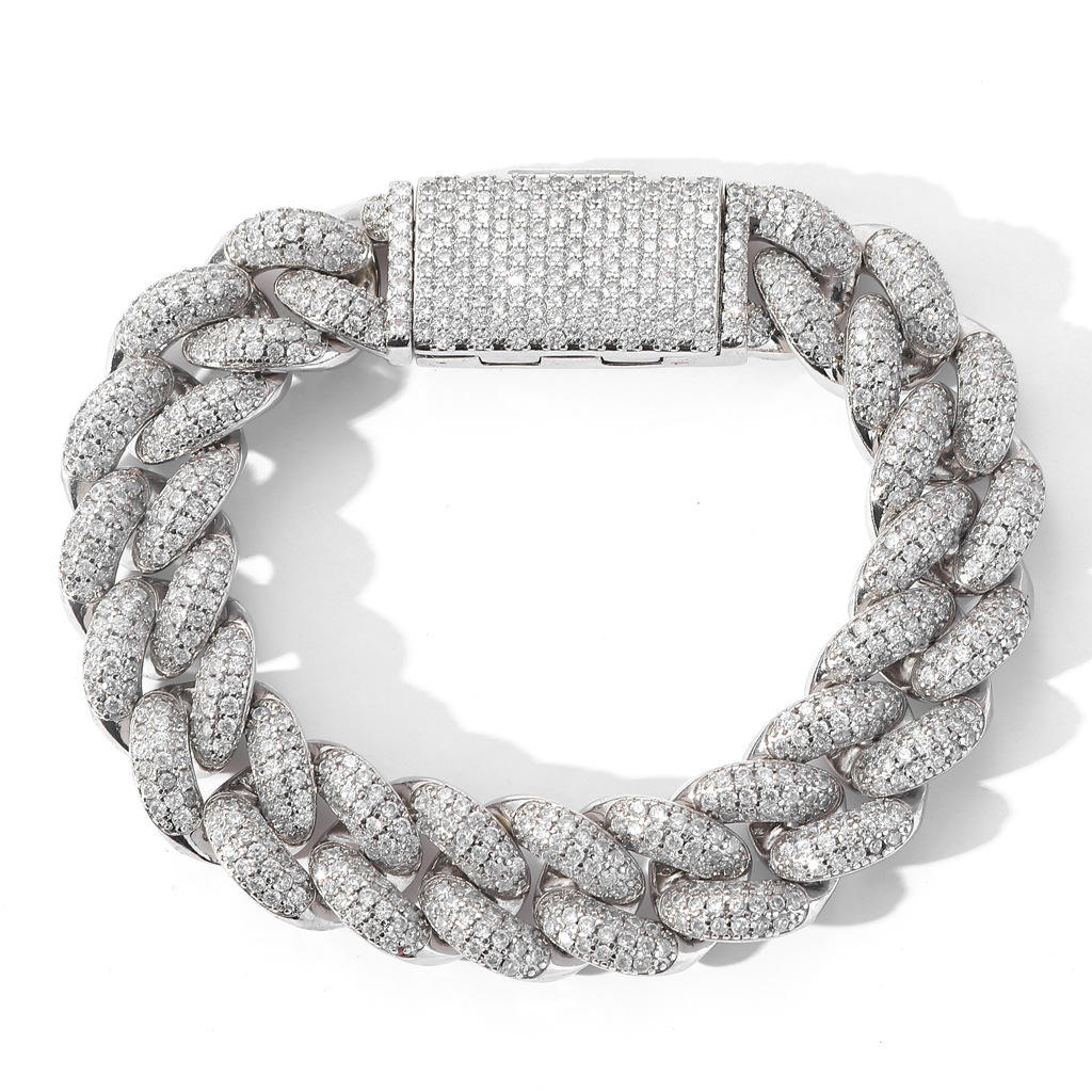 VVS Moissanite Hip Hop Miami Cuban Link Bracelet For Men, 12MM Diamond S925 Sterling Silver Bracelet