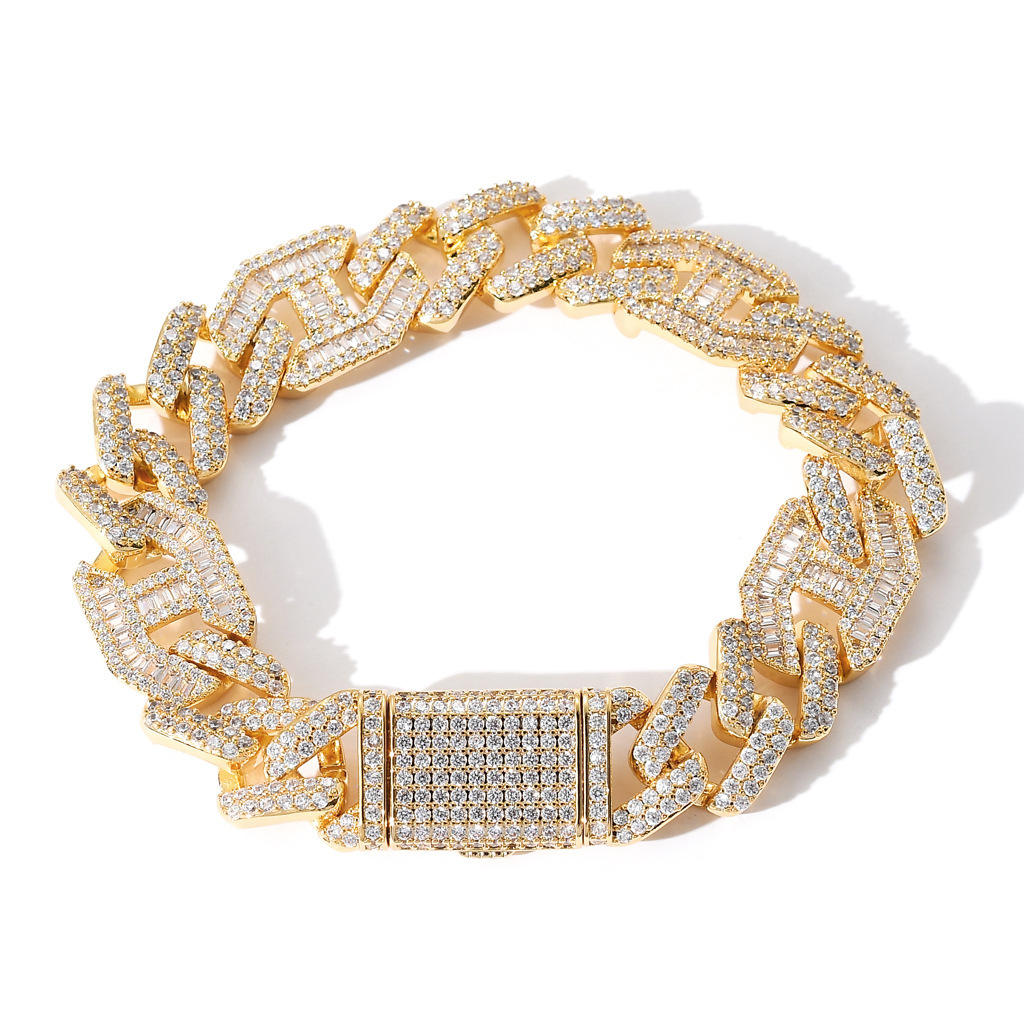 Diamond Tester Passing Moissanite Baguette And Round Hip Hop Miami Cuban Link Bracelet For Men