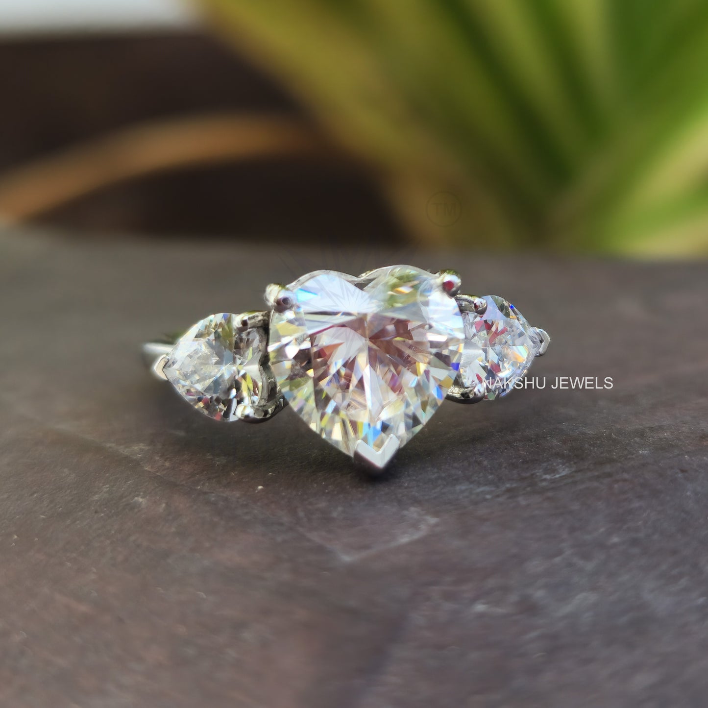 Heart Shape Moissanite Three Stone Engagement Ring