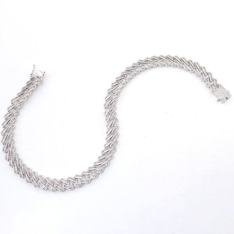 Fully Iced Out Hip Hop Baguette Moissanite Diamond 15MM Miami Cuban Link Chain For Men