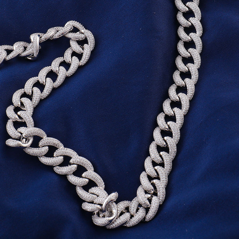 Fully Iced Out Moissanite Hip Hop Style 18MM Miami Cuban Link Chain Necklace In 925 Sterling Silver