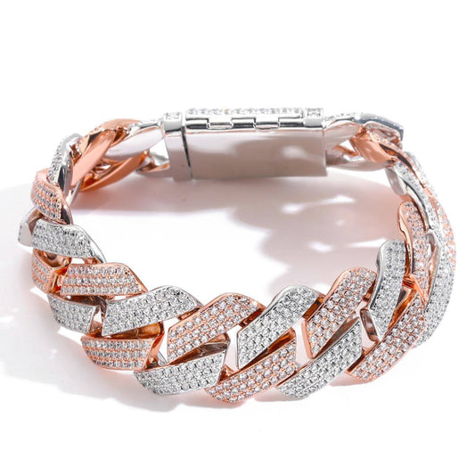 VVS Moissanite Hip Hop Miami Cuban Link Bracelet For Men, 2 Tone 25 Sterling Silver Bracelet