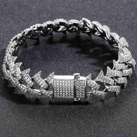 12MM Brilliant Cut Iced Out Hip Hop Moissanite Thorn Style Cuban Link Bracelets For Men