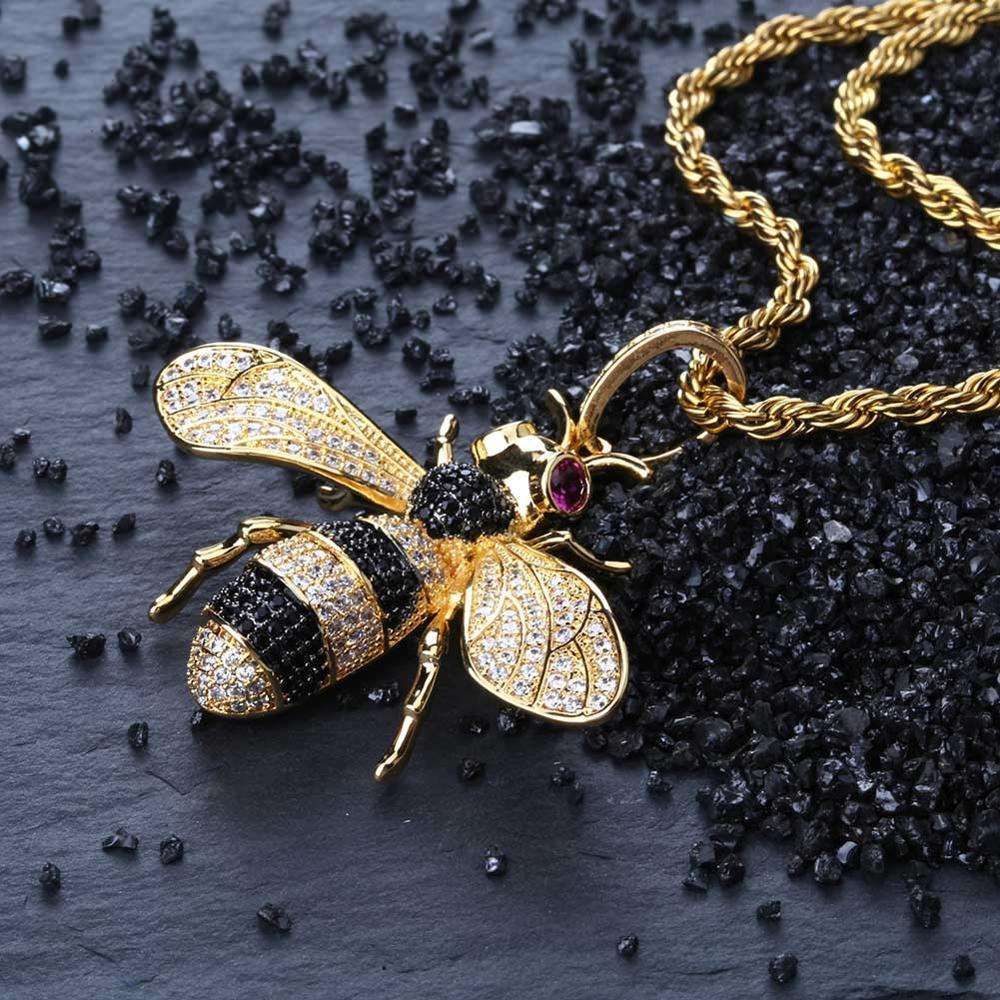 High Quality Hiphop Moissanite Bumble Honey Bee Pendant Necklace For Rapper - Men