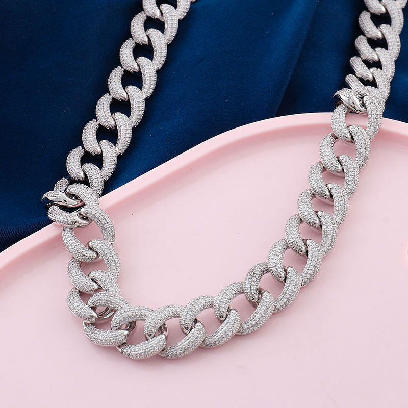 Fully Iced Out Moissanite Hip Hop Style 18MM Miami Cuban Link Chain Necklace In 925 Sterling Silver