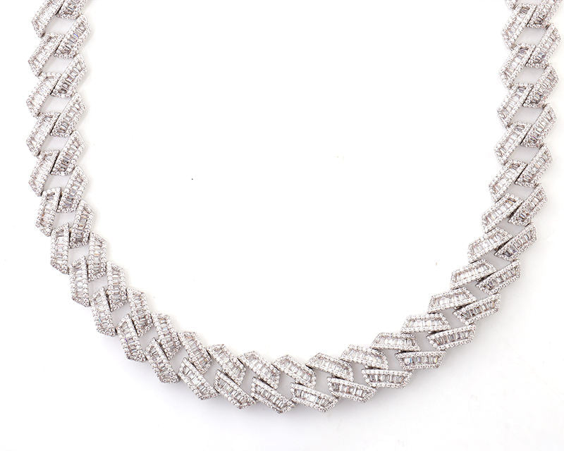 Fully Iced Out Hip Hop Baguette Moissanite Diamond 15MM Miami Cuban Link Chain For Men