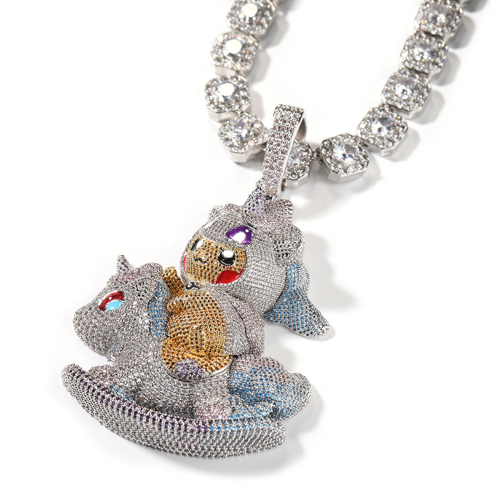Hip Hop Moissanite Custom Pikachu Horse Pendant In 925 Sterling Silver For Men