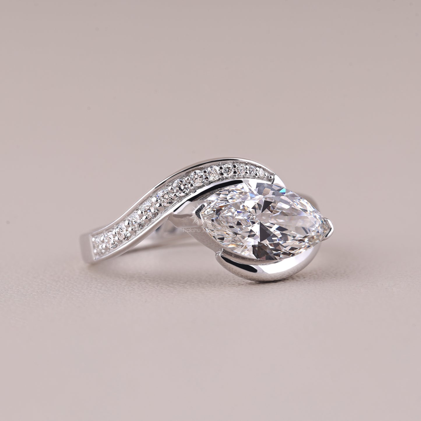 Marquise Diamond Ring - Lab Grown Diamond Bypass Engagement Ring - 14K/18K Solid Gold Diamond Wedding Ring