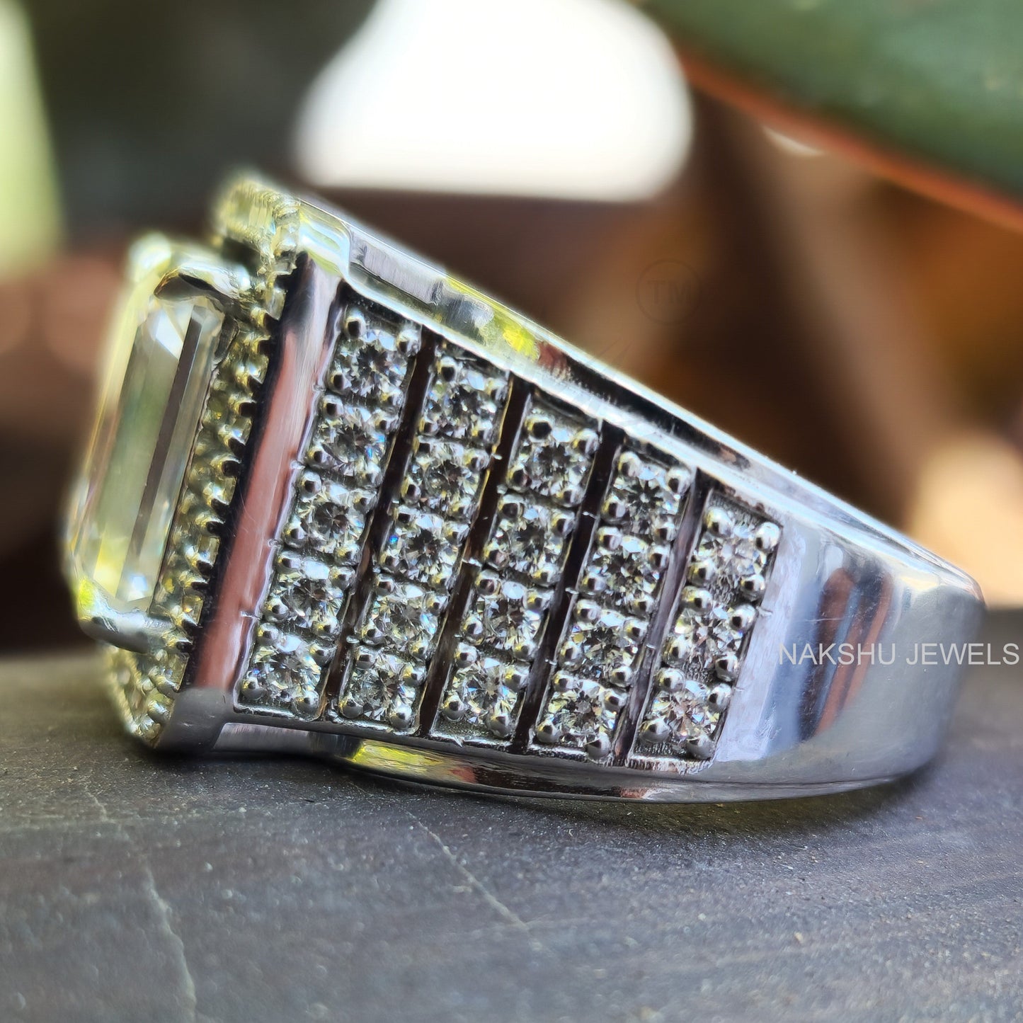 Emerald Moissanite Halo Pave Engagement Ring - Men's Iced Out