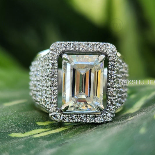 Emerald Moissanite Halo Pave Engagement Ring - Men's Iced Out