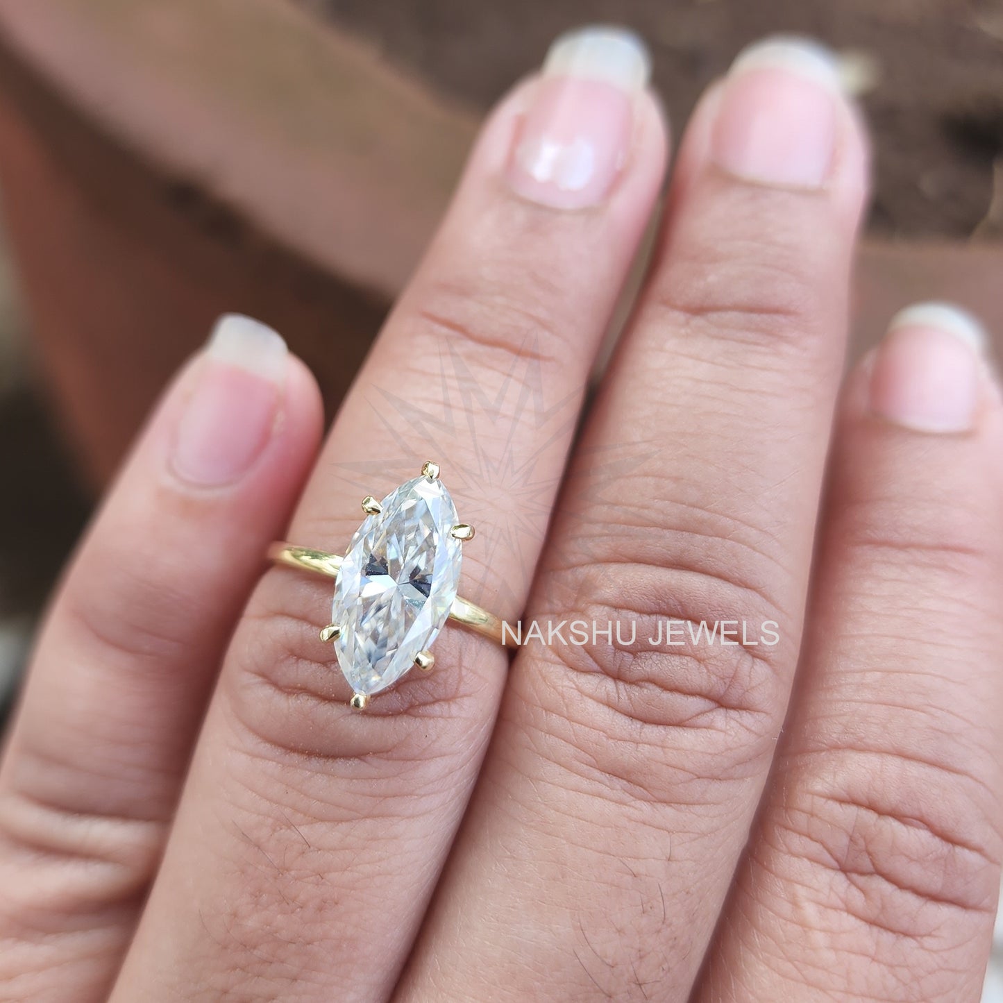 Solitaire Marquise Cut Moissanite Engagement Ring