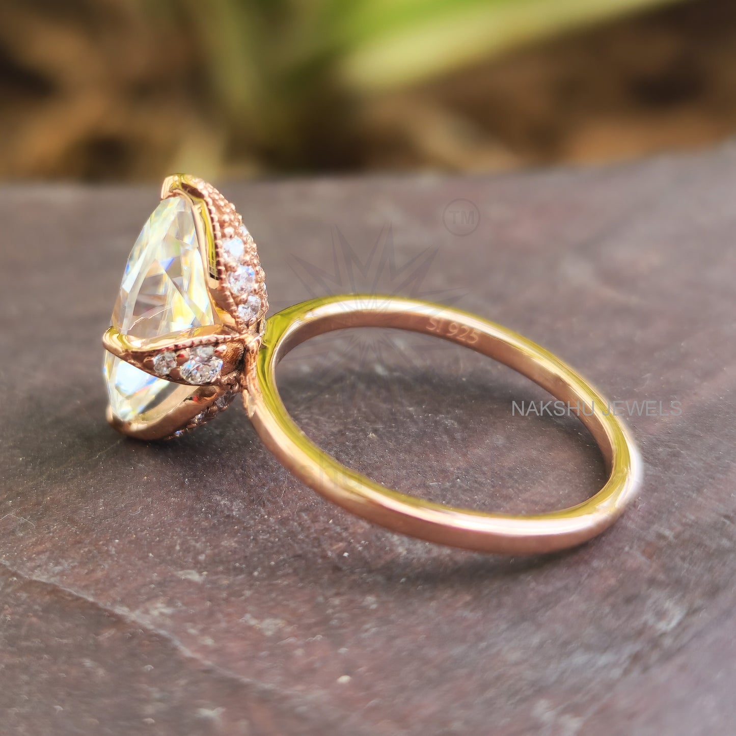 Art Deco Marquise Cut Moissanite Solitaire Engagement Ring