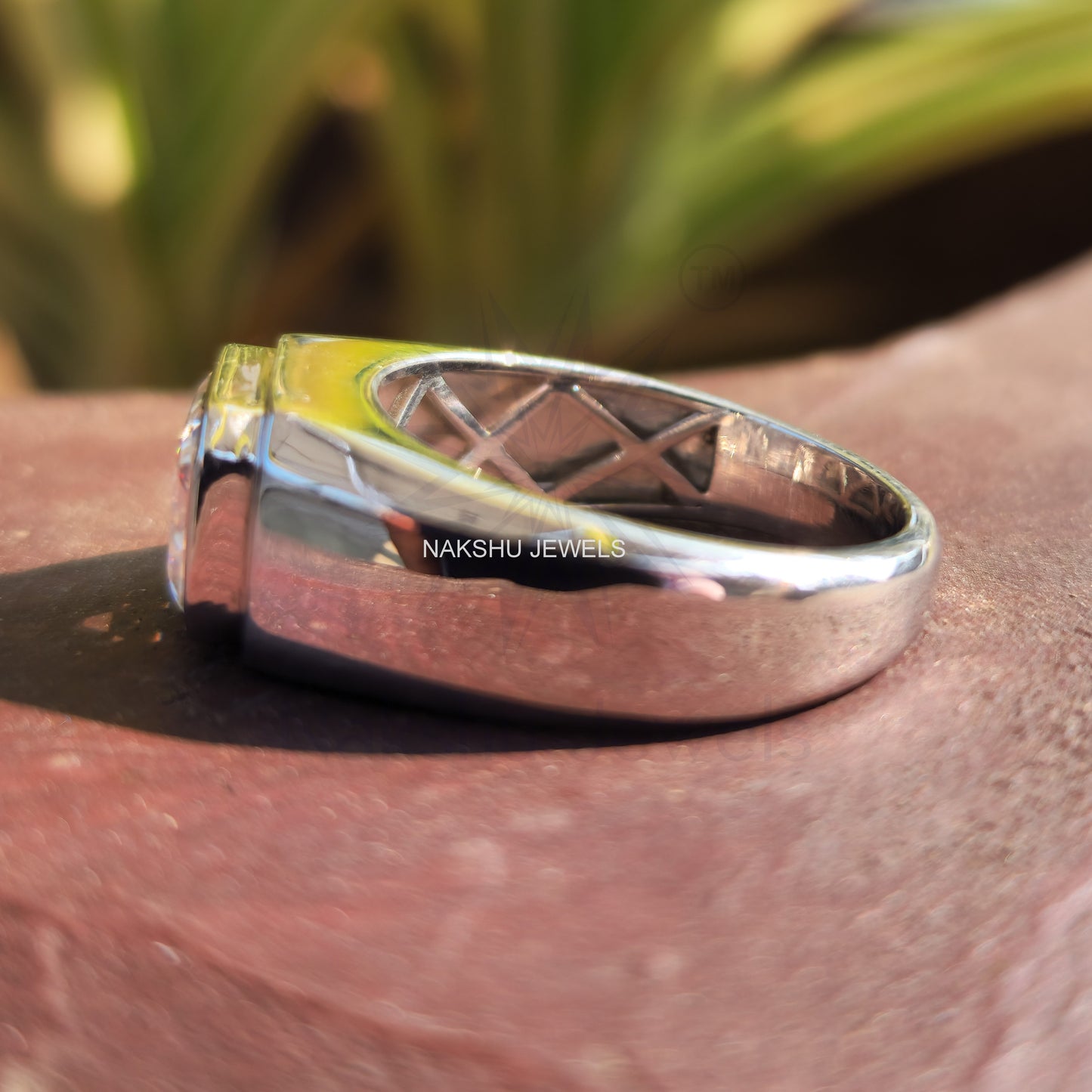 Emerald Cut Moissanite Men's Bezel Set Solitaire Engagement Ring