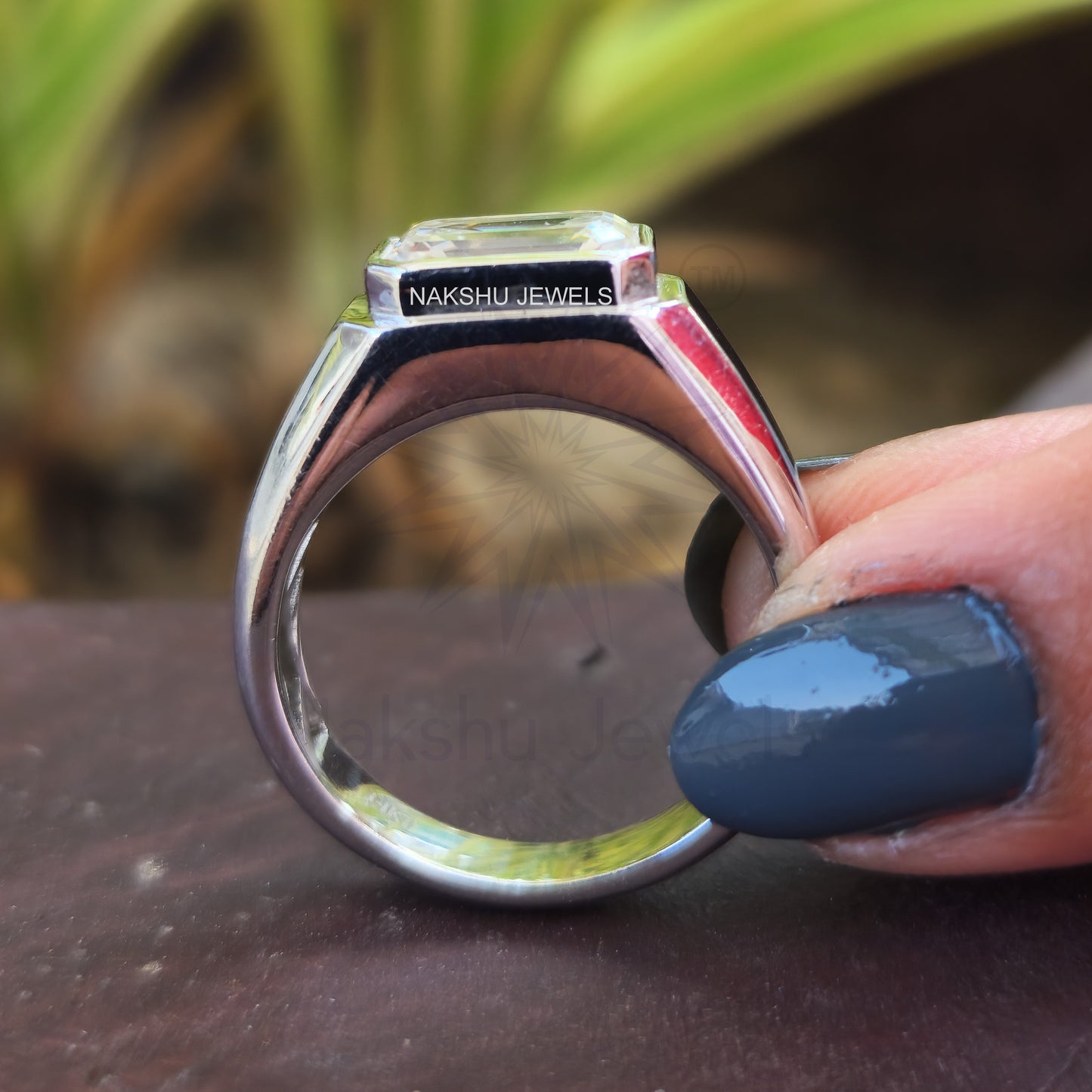 Emerald Cut Moissanite Men's Bezel Set Solitaire Engagement Ring