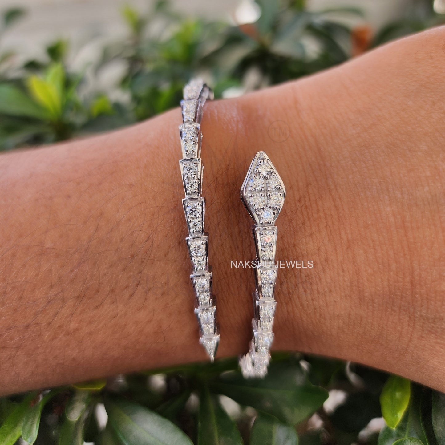 Round Brilliant Cut Moissanite Serpent Viper Bracelet In 14K Solid Rose Gold Snake Bracelet Bangles