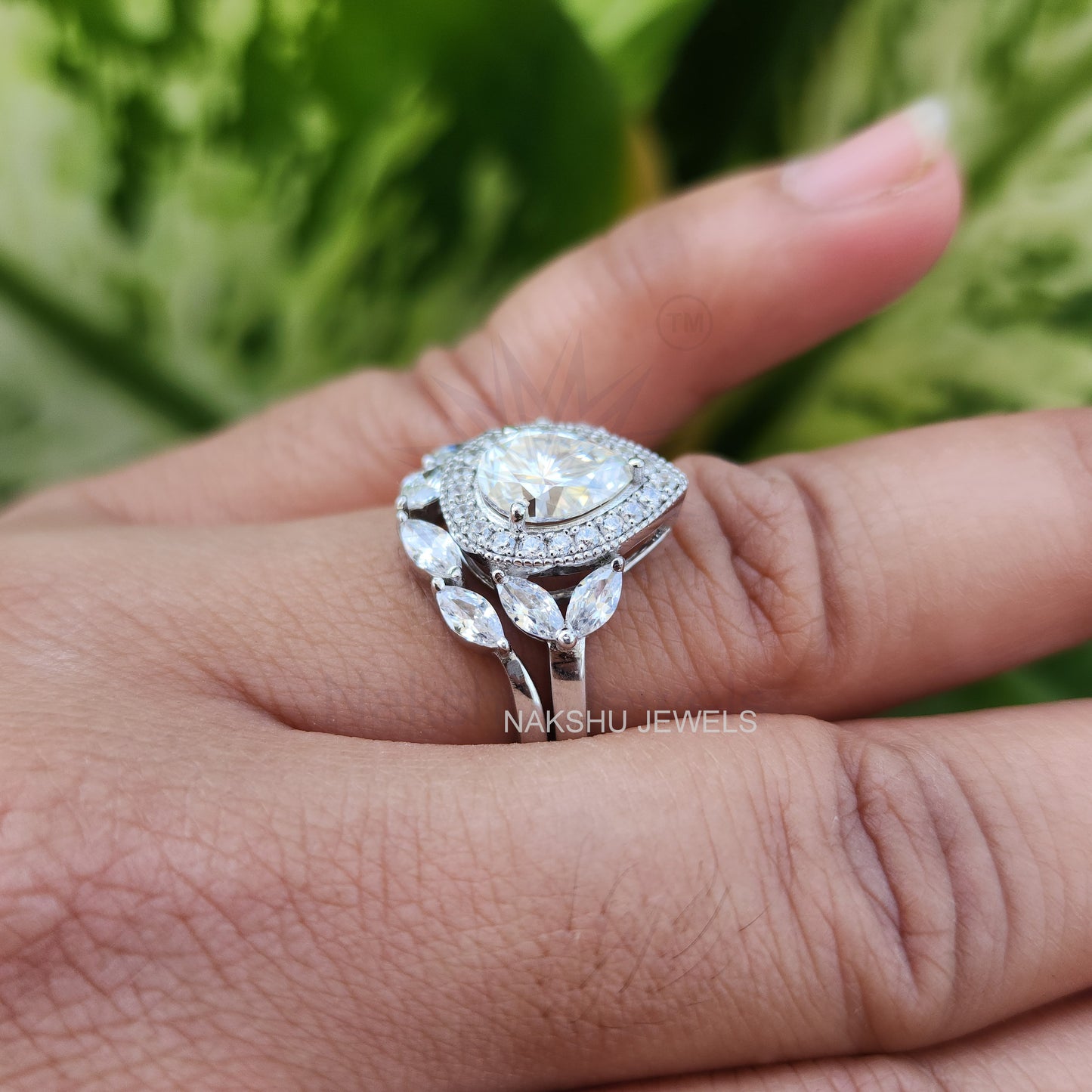 Cluster Pear Cut With Marquise Halo Bridal Set