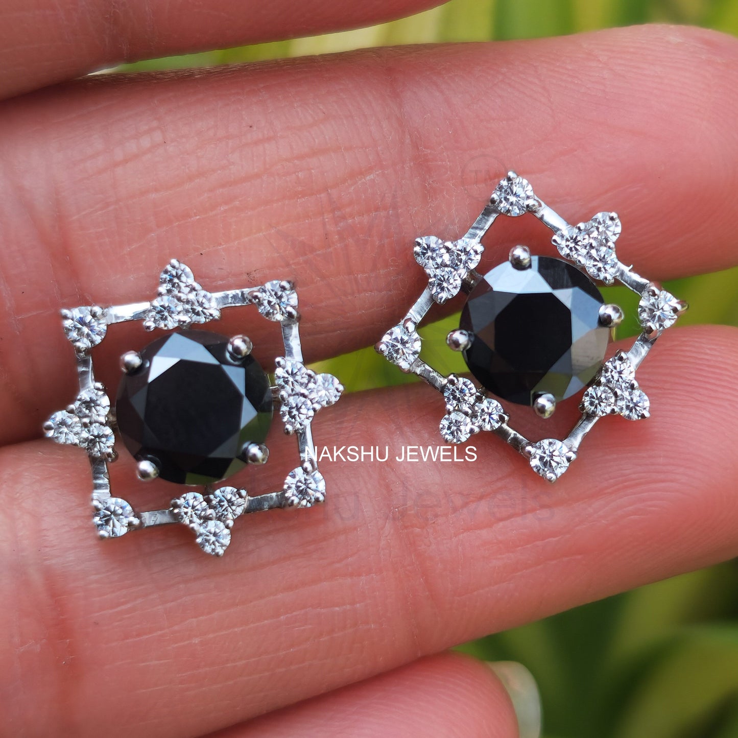 Art Deco Black Round Moissanite Stud Earrings Gift for Wife, Mother, Daughter