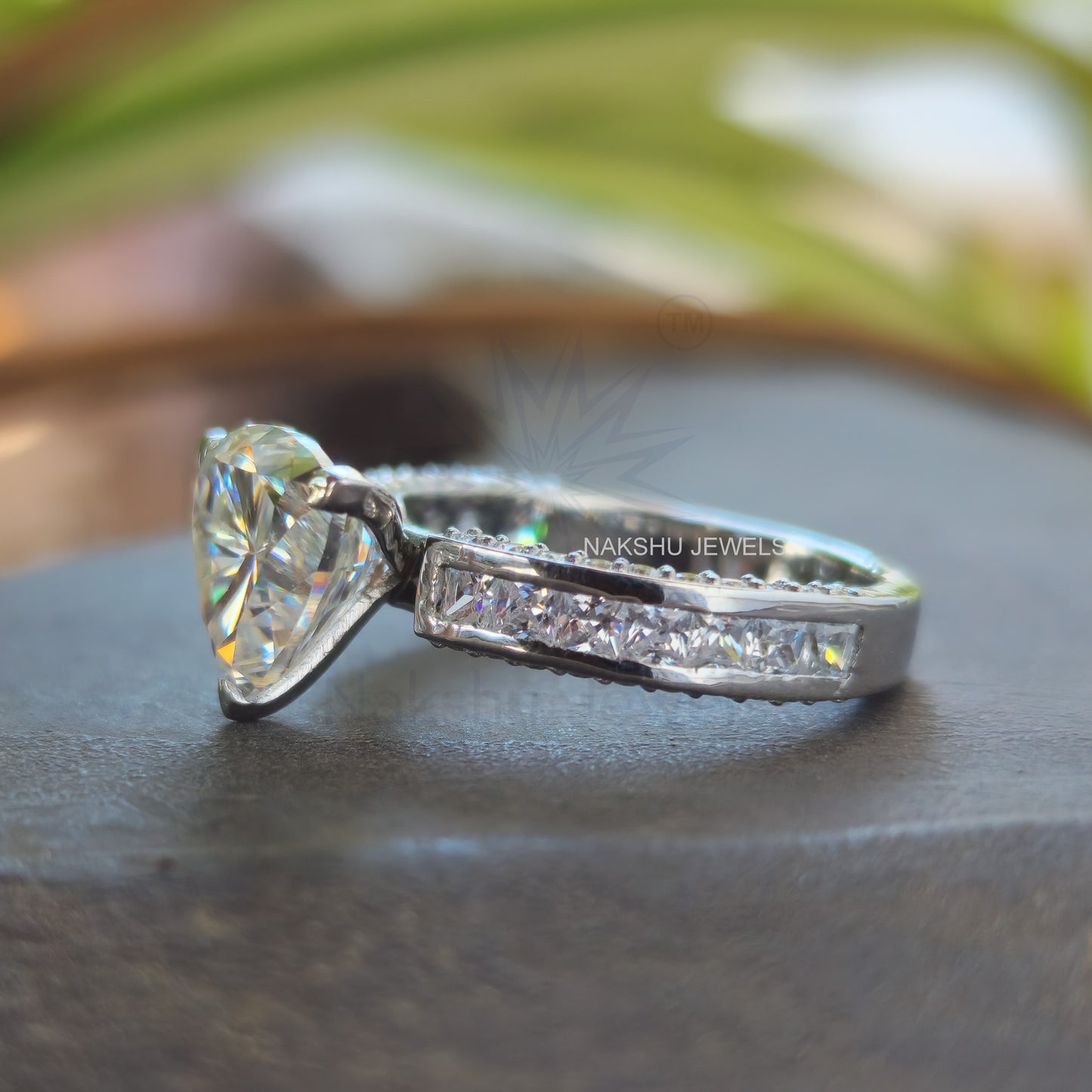 Trillion Cut Moissanite Pave Engagement Ring