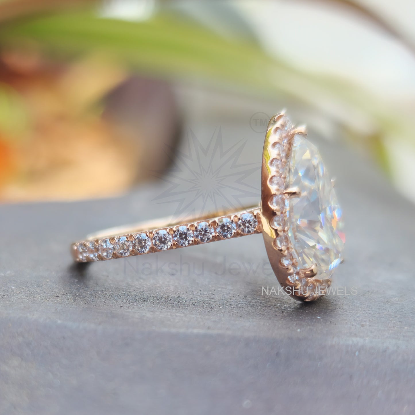 Pear Cut Moissanite Halo Engagement Wedding Ring Set