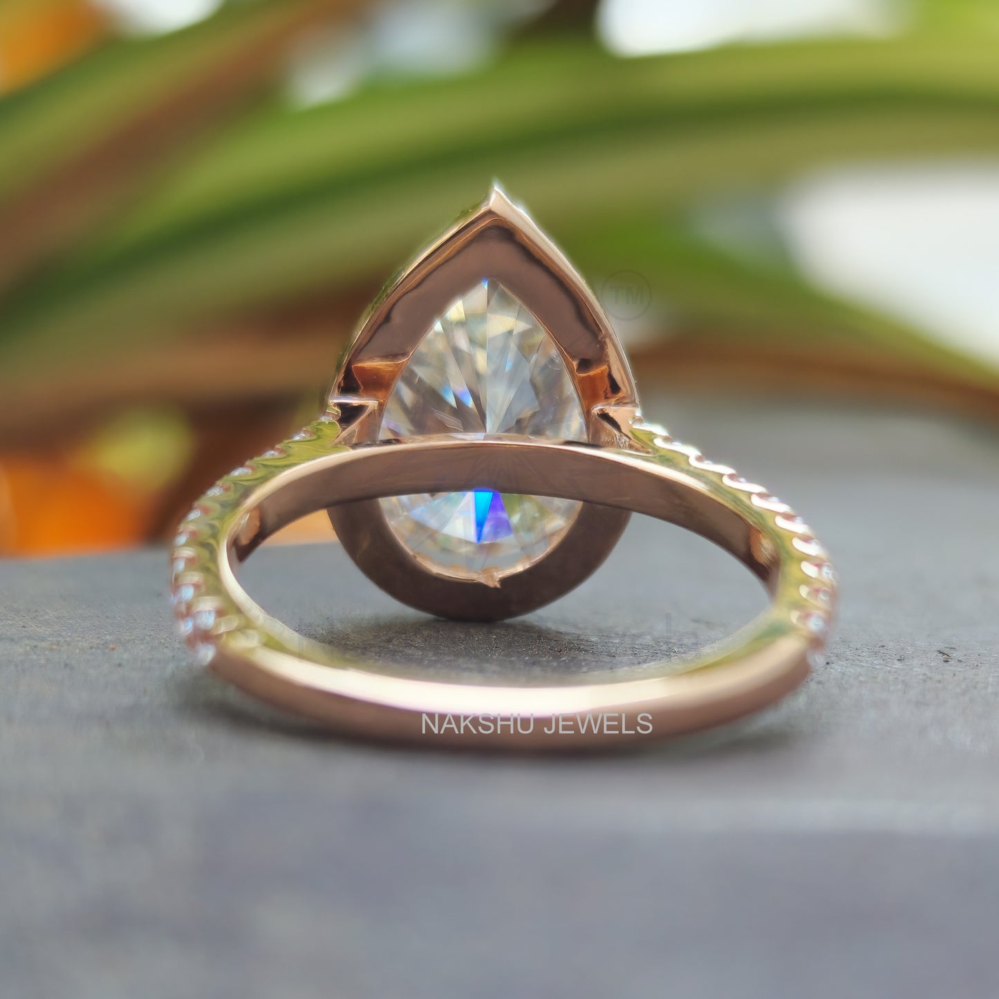 Pear Cut Moissanite Halo Engagement Wedding Ring Set