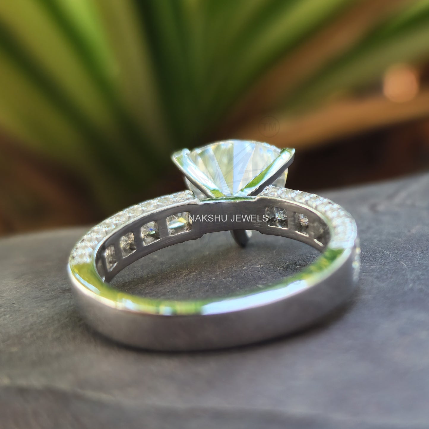 Trillion Cut Moissanite Pave Engagement Ring