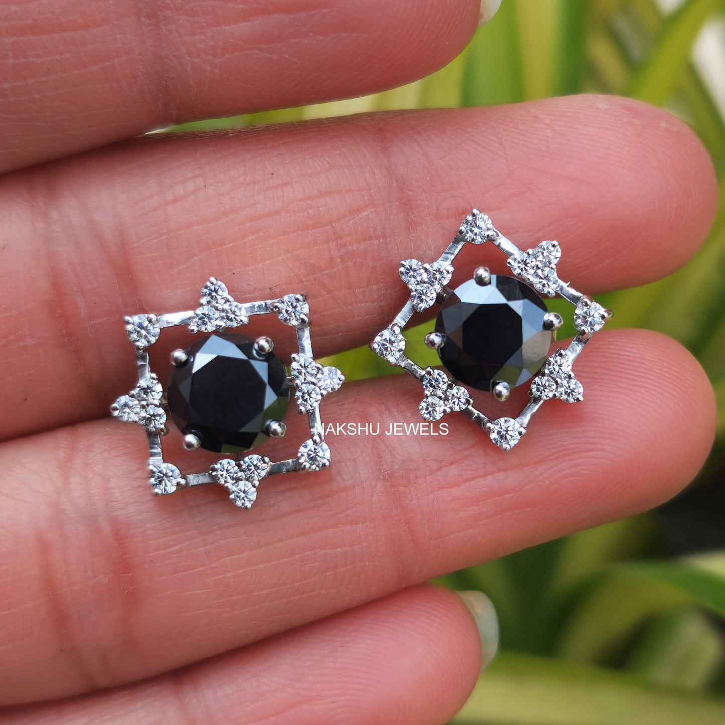 Art Deco Black Round Moissanite Stud Earrings Gift for Wife, Mother, Daughter