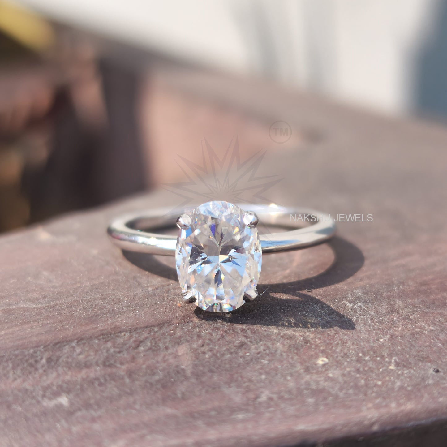 Crushed Ice Oval Cut Colorless Moissanite Hidden Halo Solitaire Engagement Ring