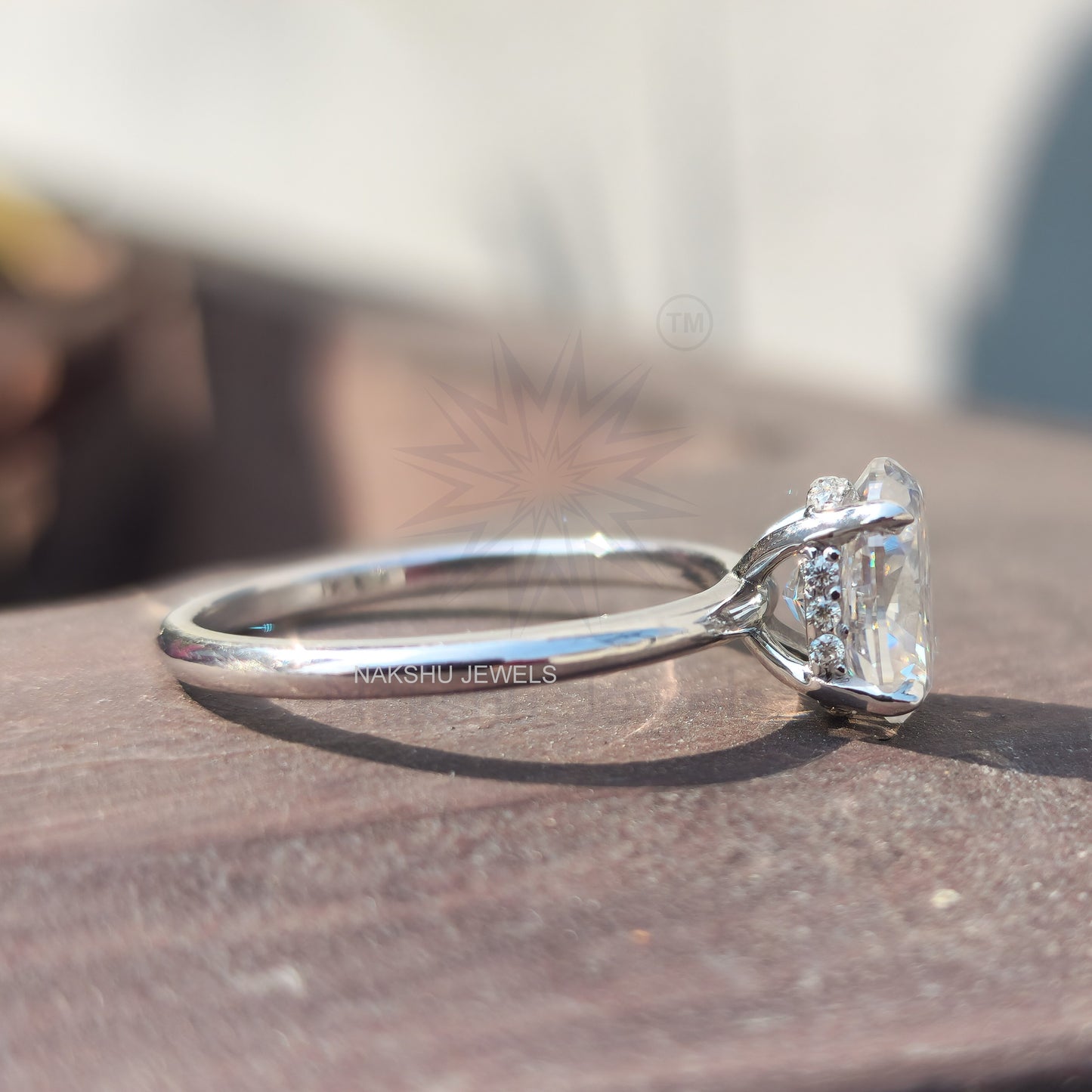 Crushed Ice Oval Cut Colorless Moissanite Hidden Halo Solitaire Engagement Ring
