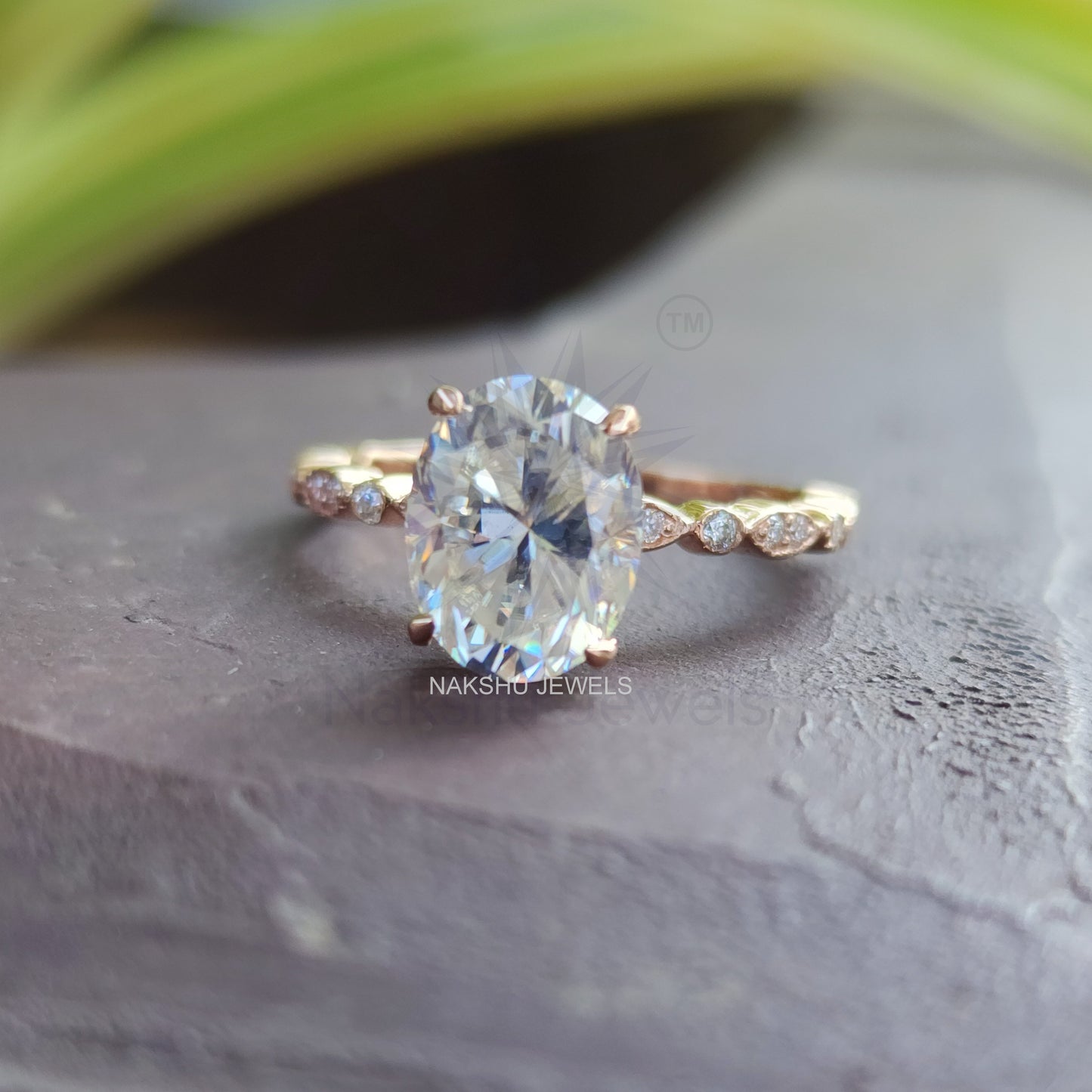 Oval and Tiny Round Moissanite Antique Engagement Ring
