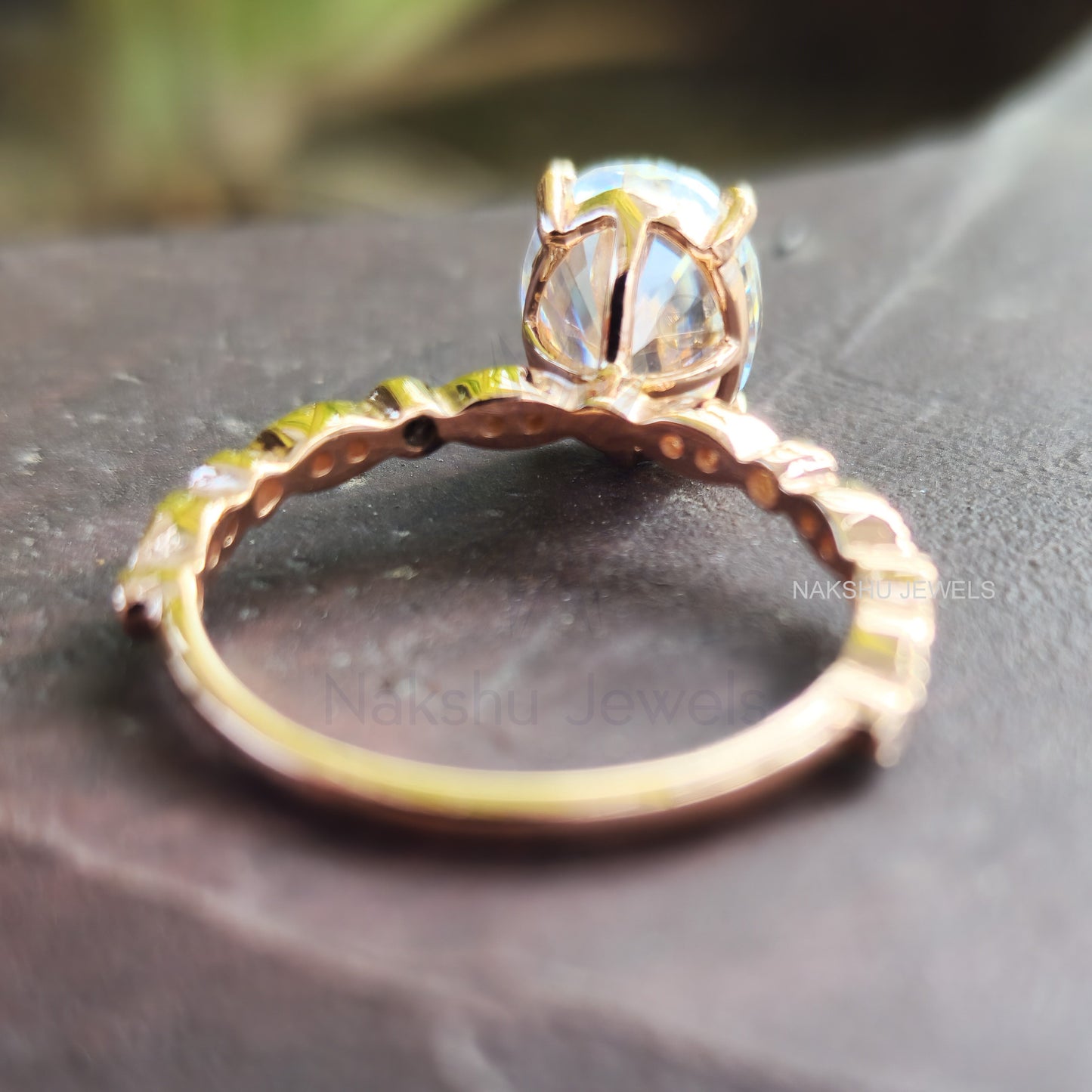 Oval and Tiny Round Moissanite Antique Engagement Ring