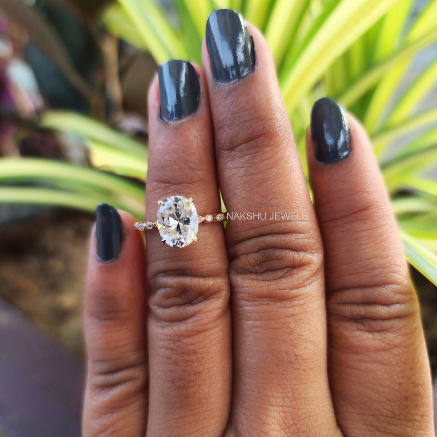 Oval and Tiny Round Moissanite Antique Engagement Ring