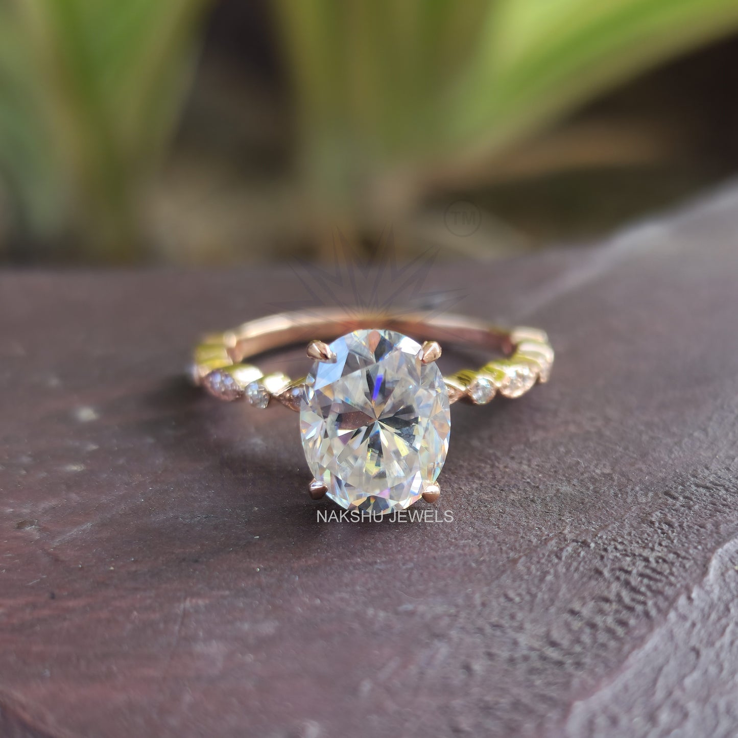 Oval and Tiny Round Moissanite Antique Engagement Ring