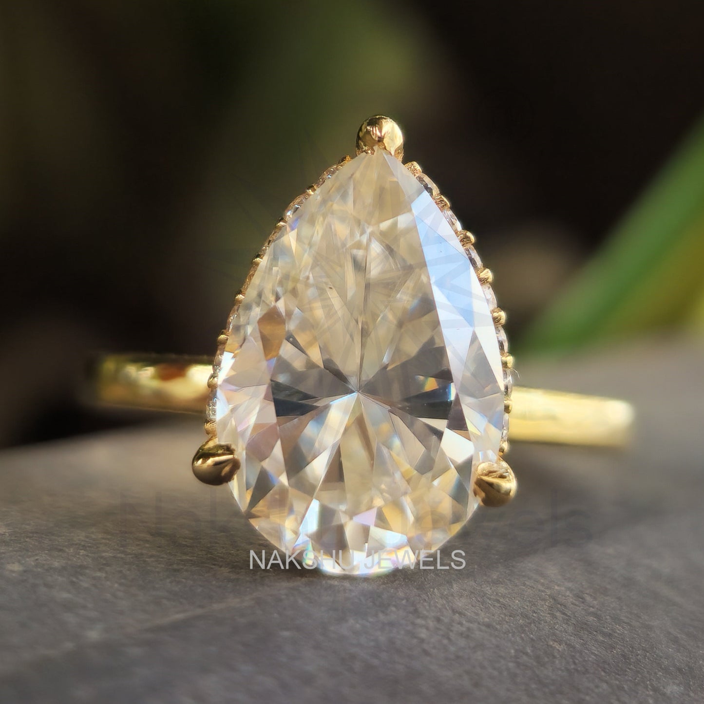 Pear Cut Moissanite Halo Engagement Ring